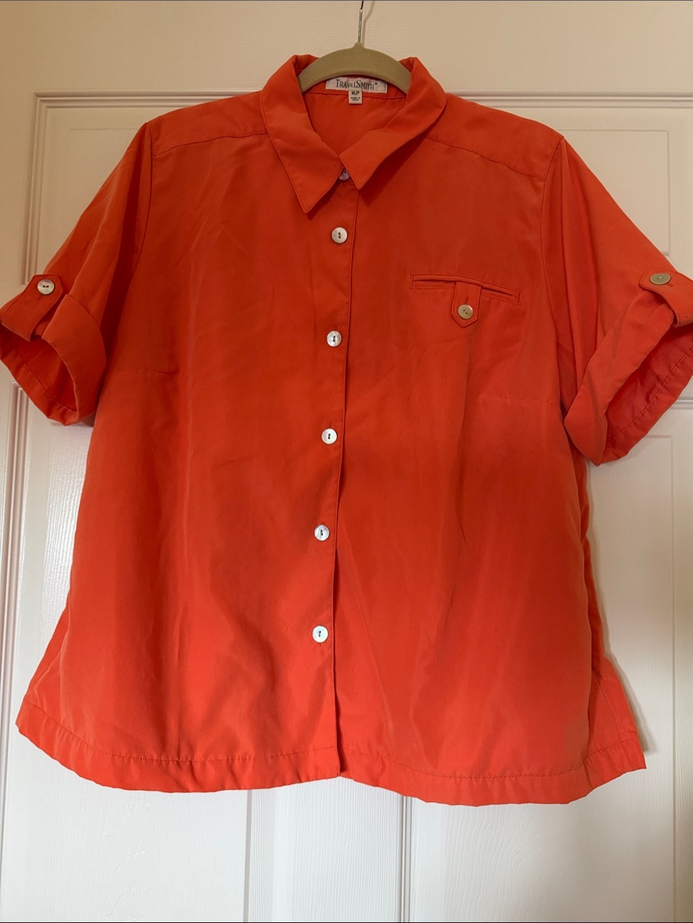 Bright Orange Short-Sleeve Button-Up Shirt - Travel Smith